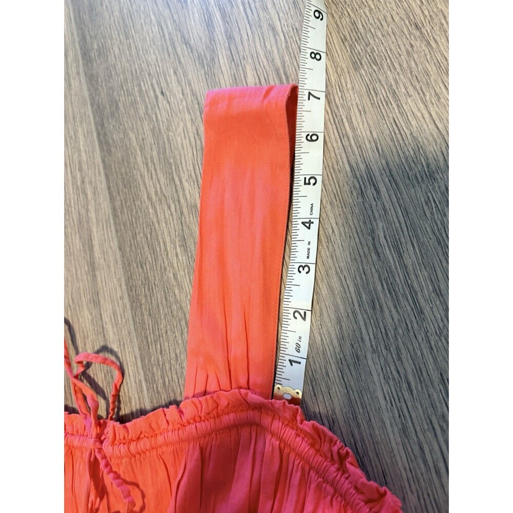 GAP Bright Coral Pink Smocked Sundress Pockets Cotton Blend Summer Dress Size L - Picture 11 of 12